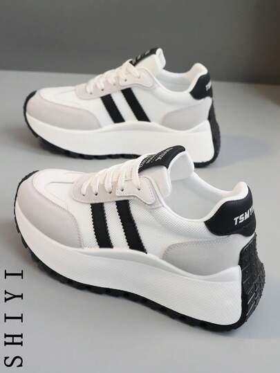 【厚底增高系列】2025春假新款女士休闲鞋白色厚底鞋舒适运动鞋6cm增高派对鞋适合娇小女生运动风格