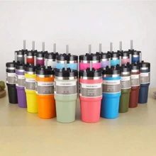 1 个 20 盎司/30 盎司户外杯、汽车杯、冷热皆宜、持久保温、杯柄和吸管盖隔热可重复使用不锈钢水瓶旅行杯冰咖啡杯冷热、夏季饮料、汽车水杯、节日礼物、送给朋友、女儿的礼物、母亲节礼物、完美的生日礼物、万圣节礼物