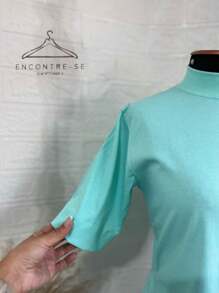 High-Neck Cotton Tshirts Inspired By Zaara Basic Plain T-Shirt Casual Stripped Women's Blouse T-Shirt 100% Cotton Tee Fashion Summer 2024 - 淺綠色 - 查看 6