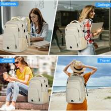 Laptop Backpack 17 Inch Large Travel Backpack For Men Women Waterproof Computer Backpack Work Business College Backpack Bookbag TSA Friendly Carry On Backpack With USB Port - Màu be - Xem 6