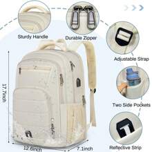 Laptop Backpack 17 Inch Large Travel Backpack For Men Women Waterproof Computer Backpack Work Business College Backpack Bookbag TSA Friendly Carry On Backpack With USB Port - Màu be - Xem 4