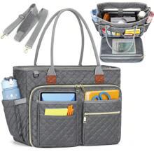 Teacher Tote Bag 15.6 Inch Laptop Bag For Women Work Bag Laptop Tote Nurse Bag Professional Computer Messenger Bag With Insulated Pocket, Laptop Briefcase For Office, College, Nursing - Xám - Xem 1