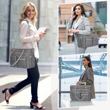 Teacher Tote Bag 15.6 Inch Laptop Bag For Women Work Bag Laptop Tote Nurse Bag Professional Computer Messenger Bag With Insulated Pocket, Laptop Briefcase For Office, College, Nursing - Xám - Xem 2
