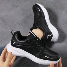 New Lace-Up Sports Shoes, Comfortable Casual Running Sneakers For Autumn/Winter - Black and White - View 4