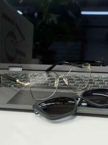 Eyeglasses Frame 0234 Women's Clipon 2 In 1 Square Metal - Negro - Ver 3