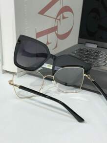 Eyeglasses Frame 0234 Women's Clipon 2 In 1 Square Metal - Negro - Ver 4