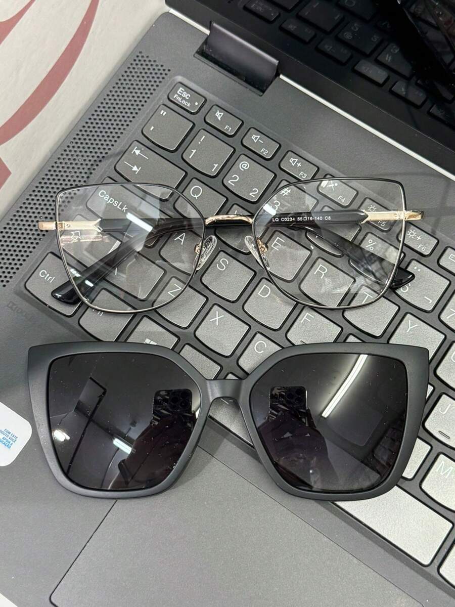Eyeglasses Frame 0234 Women's Clipon 2 In 1 Square Metal - Negro - Ver 1