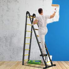 VA-Cerulean Telescopic Ladder Aluminum Telescopic Ladder Foldable Extension Ladder Non-Slip Aluminum Ladder Multi-Purpose Ladder Multi-Function Foldable Ladder Extension Ladder Max 150kg Load Capacity Black + Yellow 1.9+1.9M / 2.5+2.5M