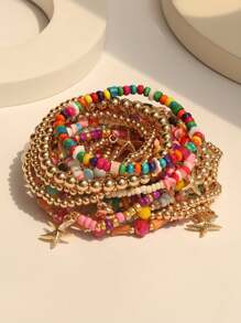 18 件/套手工串珠波西米亚风格时尚个性化堆叠彩色手链套装，适合女性派对和日常佩戴 - 彩色 - 查看 5