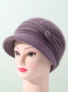 1 pieza Sombrero de otoño e invierno para mujer de mediana edad y anciana, sombrero de lana tejido, abuela talla grande sombrero grueso y cálido a prueba de frío para ancianos - sombrero de punto - Ver 5