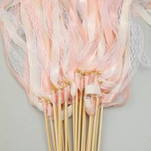 10 Pieces Lace Ribbon Wedding Wand Sticks Champagne Ribbon Streamers Party Streamers With Bells Silk Fairy Stick Wands For Wedding, Parties, Holiday Celebration, Activities,Christmas