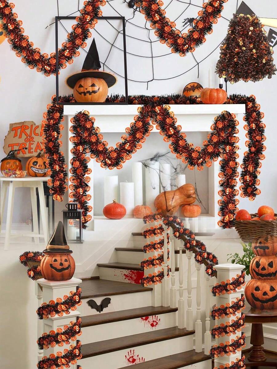 1 pezzo 2m Festoni colorati per feste di Ognissanti, decorazioni appese con nastrini a forma di zucca e ghirlande soffici, per Natale