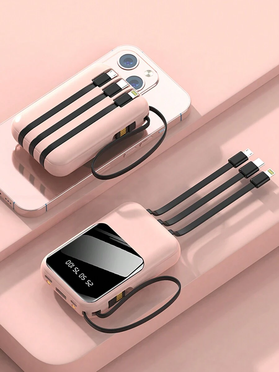 Mini Banco de energía 20000mah carga rápida incorporada con pantalla digital de 4 cables Banco de energía externo portátil