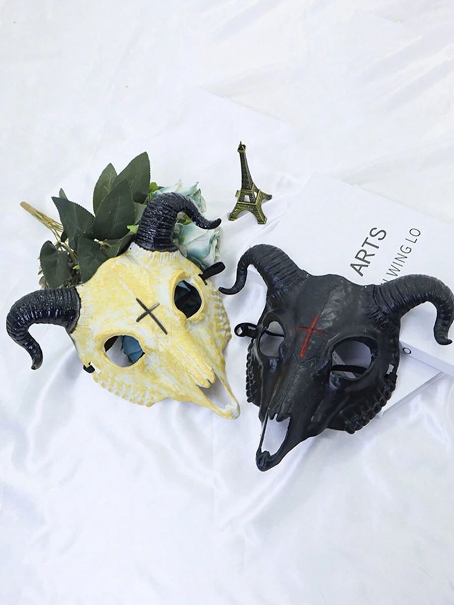 1 pieza Máscara cuernuda multicolor y multiestilos, máscara con cabeza de cabra cruzada, máscara sangrienta de Halloween, máscara aterradora y genial, adecuada para fiesta de baile de Halloween, máscara de cabra de plástico animal, accesorio de fiesta de cosplay de Halloween - Multicolor - Ver 1