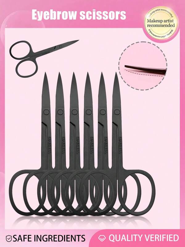 Set de 12/6/3/1 piezas de cortaúñas de cejas de acero inoxidable, herramientas para recortar pestañas, cortaúñas de cejas negros para pintar, cortapelos pequeños, cortaúñas de cejas, herramientas cosméticas, cortaúñas de belleza, cortaúñas de punta recta para ojos