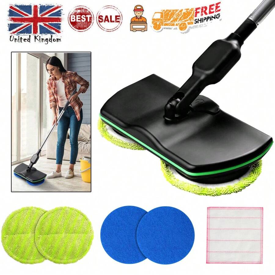 Electric Rechargeable Cordless Floor Cleaner Scrubber Sweeper Polisher Mop UK - Black - View 1