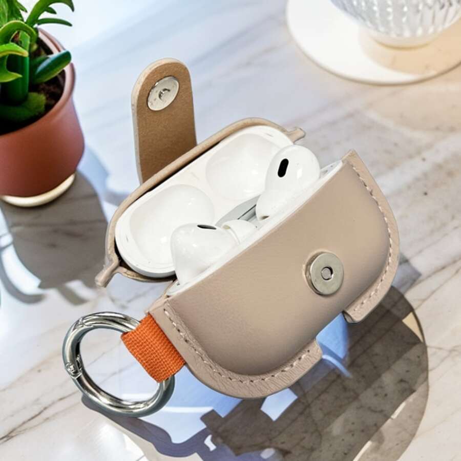 充电盒保护套适用于 Apple Air Pods Pro，带钥匙扣的皮革保护套适用于 Apple AirPods Pro 1st (2019) / AirPods Pro 2nd (2022)，皮革 Airpods 3 保护套适用于 Airpods 第三代保护性 PU 皮革保护套 Airpod 3 保护套带钥匙扣，男女皆宜 - 卡其色 - 查看 1
