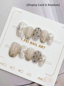 10 件手工按压指甲 - 简约白色法式风格，白色条纹，闪亮钻石装饰和精致点缀，夏季美甲用品（显示卡随机）适用于女士和女孩美甲用品指甲 - 彩色 - 查看 11