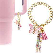 带手柄杯子字母吊饰配件，可爱首字母钥匙扣手柄吊饰带蝴蝶，适用于女士女孩的玻璃杯