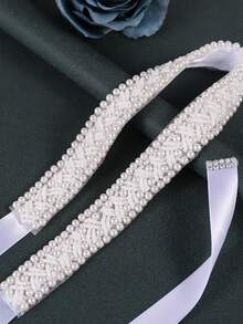 1 pieza Cadena para la cintura hecha a mano con cuentas, adecuada para vestido de novia, cinturón de cintura de perlas, versátil - Multicolor - Ver 2
