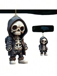 1 pièce Pendentif de décoration de Noël en acrylique 2D en forme de crâne à suspendre à la voiture, au sac à dos, porte-clés, décoration cadeau, Halloween, effrayant, automne, vacances, festival - Multicolore - Voir 4