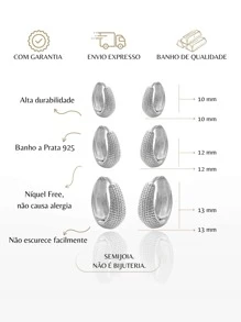 Trio Of Women's Hoop Earrings In 925 Silver Bath - 銀色 - 查看 4