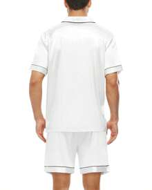 American Men's Pajamas Silk Satin With Spandex Short Sleeves And Shorts With Pocket And Button - trắng - Xem 6