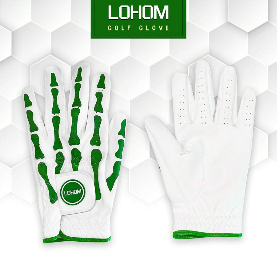 LOHOM 男士高尔夫手套，指关节图案手套，防滑透气，持久稳定抓握，超柔软，高尔夫礼物。1 件左手 - 綠色 - 查看 1