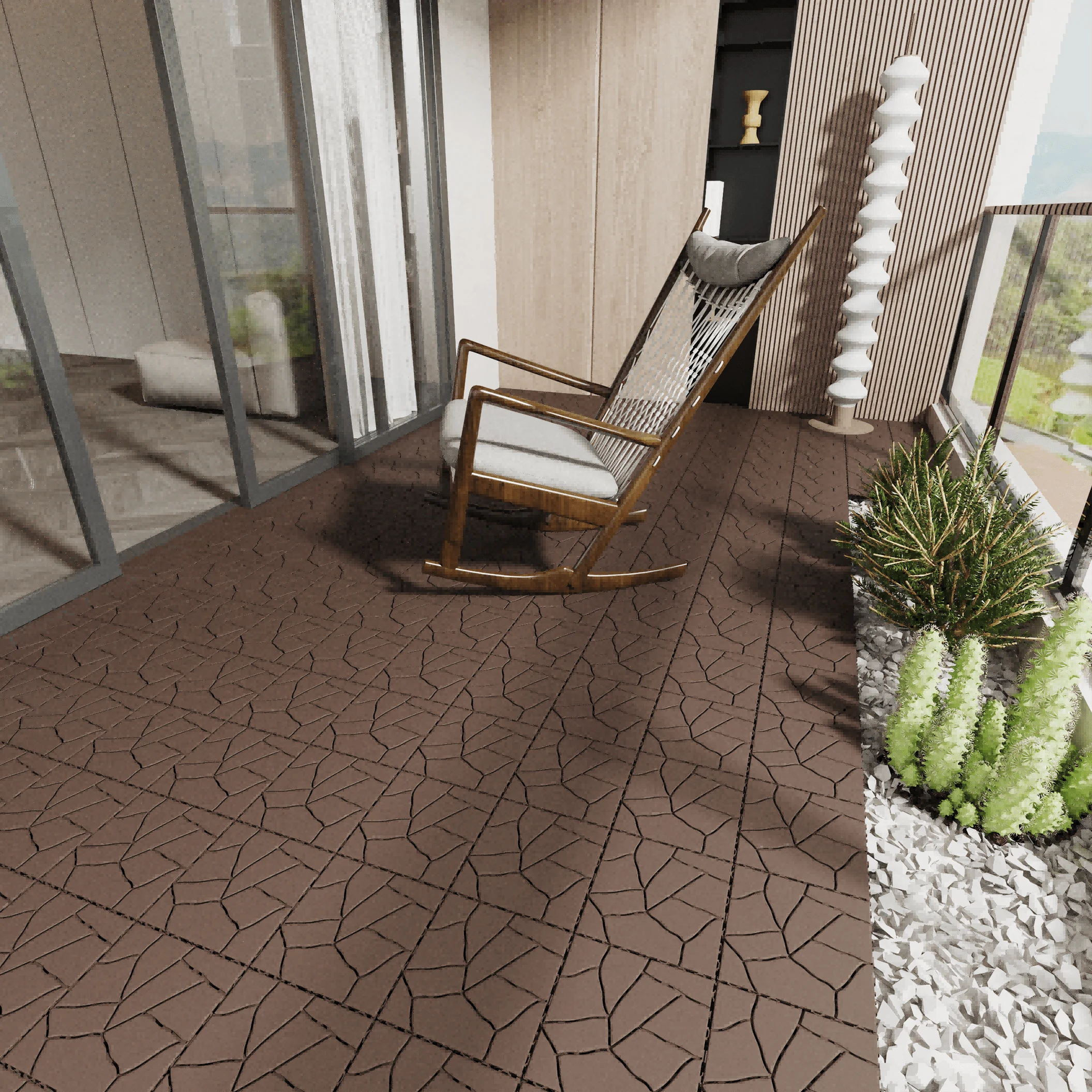 Stone Style 12" Patio Deck Tiles, DIY Module Interlocking Decking Tiles