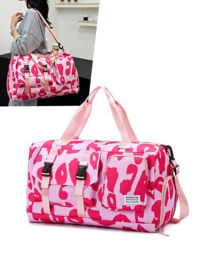 حقيبة رياضية ذات سعة كبيرة بطبعات بقرة، نمر، زيبرا، للأعمال، للسفر، للمستشفى، نايلون وردي للحقيبة الليلية، حقيبة الجيم، حقيبة عطلة نهاية الأسبوع، حقيبة الحمل، حقيبة الكلية، حقيبة السفر، حقيبة عطلة نهاية الأسبوع، مفصولة جافة وطبة