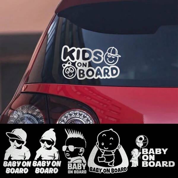 Car Creative Reflective Vinyl Decals Baby On Board Waterproof Car Body Cartoon Stickers Warning Decal PVC Decoration Accessories