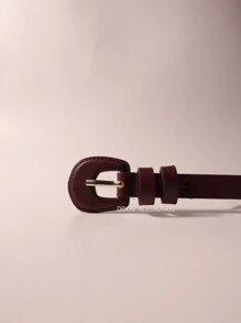 Women's Belts Thin 1.5cm Fashion Eyelets Punk Inlaid Golden Rivet - Màu Đỏ Sâu - Xem 3