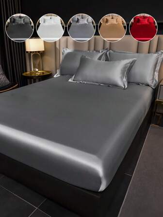 1 Pc Satin Fitted Sheet, Silky Touch Mattress Protector, Deep Pocket Fitted Sheet, Cooling And Breathable, Queen King Twin Full Size