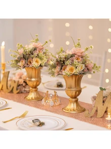 2/8 Pcs Gold Flower Arrangements Vase For Wedding Table Centerpiece - 9in Metal Planter Vase Pot For Artificial Real Flower Small Trumpet Plant Urn For Garden,Halloween And Decorations - 兩種尺寸可供選擇 - 查看 3