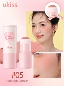 UKISS 霜状腮红棒，适合暖肤色，天鹅绒腮红色，带海绵头，隐藏皮肤毛孔，有色保湿霜，适用于眼部和脸颊，保湿轻盈腮红，轻盈水彩透明效果，Smooth Mate 面部腮红，轻盈、光滑、面部美容化妆品 - 05# Nude Light Maroon - 查看 2