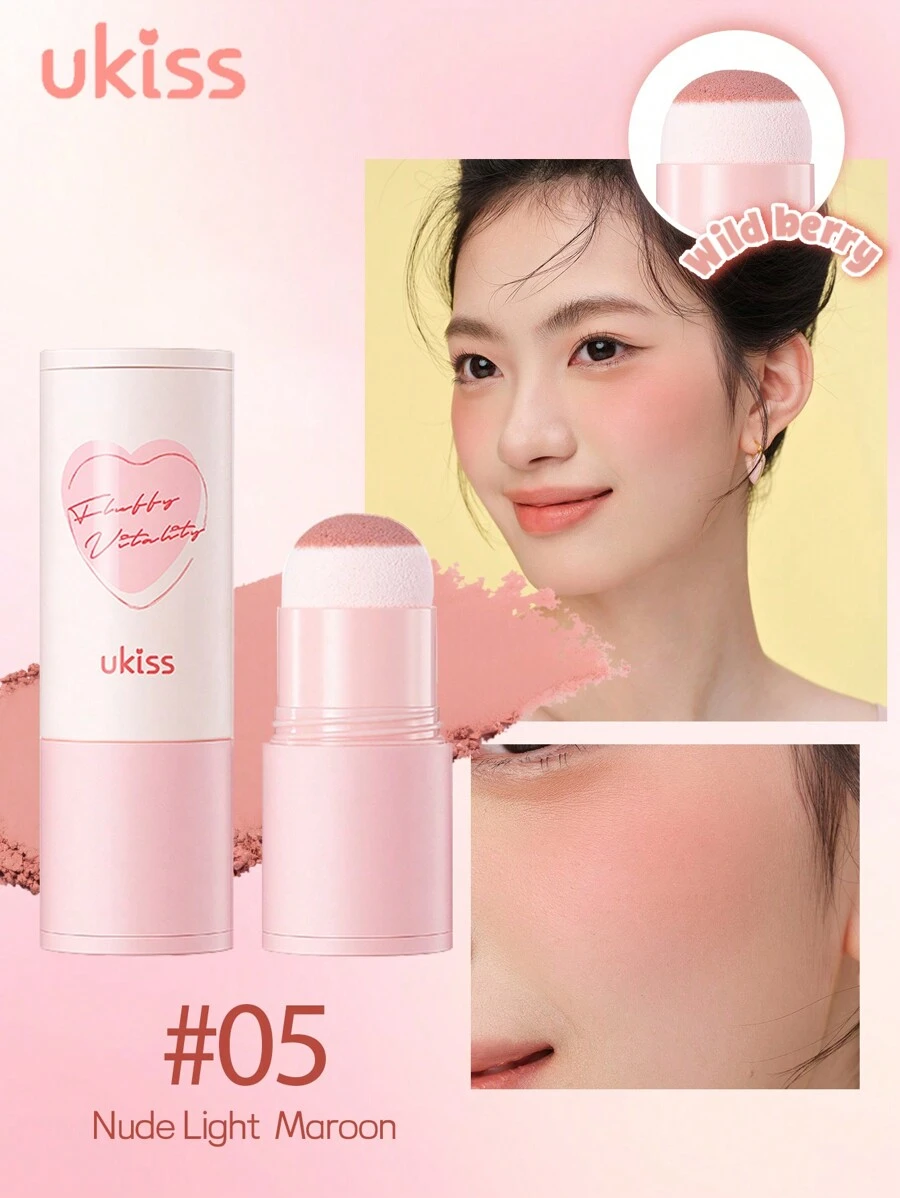 UKISS 霜状腮红棒，适合暖肤色，天鹅绒腮红色，带海绵头，隐藏皮肤毛孔，有色保湿霜，适用于眼部和脸颊，保湿轻盈腮红，轻盈水彩透明效果，Smooth Mate 面部腮红，轻盈、光滑、面部美容化妆品