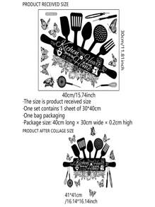 1pc New Creative Kitchen Utensils Sticker, Removable Wall Sticker For Restaurant, Kitchen And Home Decoration,Stickers,Wall Decal, Vinyl Decal For Home Decorations,Spring Decoration Items Refresh Your Home,Rama Decoration Stickers Kitchen Decor - Black and White - View 2