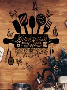 1pc New Creative Kitchen Utensils Sticker, Removable Wall Sticker For Restaurant, Kitchen And Home Decoration,Stickers,Wall Decal, Vinyl Decal For Home Decorations,Spring Decoration Items Refresh Your Home,Rama Decoration Stickers Kitchen Decor - Black and White - View 4