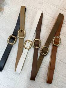 Thin Women's Belt With Large Gold Buckle, Stylish And Casual FashionGeometric - 摩卡棕 - 查看 1