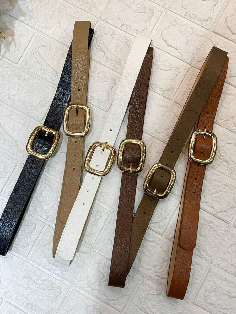 Thin Women's Belt With Large Gold Buckle, Stylish And Casual FashionGeometric - 摩卡棕 - 查看 1