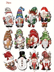 Bộ trang trí Gnome Giáng sinh kỳ quái 12/24 chiếc - Đồ trang trí cây thông bằng gỗ thủ công có móc treo cho gia đình, tiệc Giáng sinh, điểm nhấn ngày lễ (Bao bì ngẫu nhiên), Halloween, đồ trang trí Halloween - Nhiều màu - Xem 3