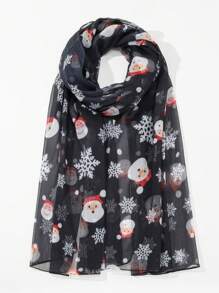 1 条圣诞主题围巾，可爱圣诞老人/雪花/驯鹿/圣诞树数码印花围巾，派对装饰轻便透气围巾