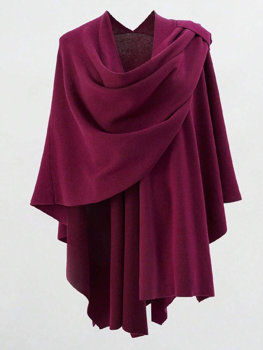 1pc Women Shawl Versatile Solid Color Buckle Scarf/Shawl, Suitable For Daily Wear Accessories Women - Burgundy - View 1