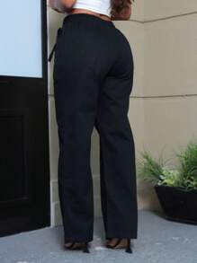 Women's Casual 100% Cotton Twill Pants - 黑色 - 查看 4