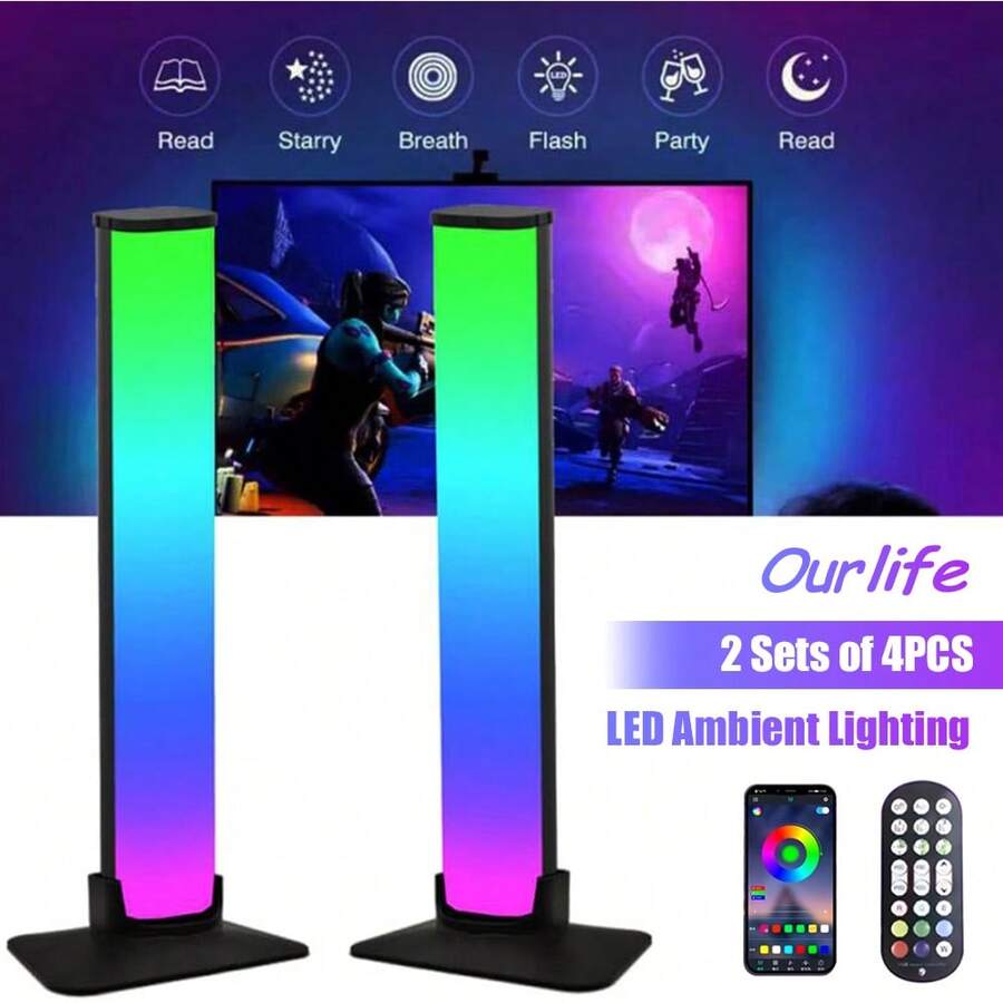 4PCSIntelligent Light Emitting Diode Computer Desk Backlit RGB IC Mood ...