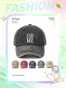 1 件装复古字母刺绣休闲做旧按扣后帽街头潮流男女通用帽子万圣节 - 彩色 - 查看 9