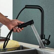 Modern Matte Black Kitchen Sink Faucet With Pull-Out Sprayer, Kitchen Faucet - Black - View 2