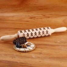 1pc Wooden Christmas Embossed Rolling Pin, Christmas Deer, Snowflakes, Snowman, Xmas Bells, Canes, Ice Boots Pattern Xmas Cookie Mold For Baking Tools Christmas Decorations Christmas Decor Christmas Gifts Christmas Party Supplies