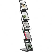 HOHOBLA LOYALHEARTDY-BTG Brochure Display Stand & Foldable Magazine Rack With 5 Pockets Metal Catalog Literature Rack For Exhibition And Trade Show Black(10.62"W X 15.74"D X 62.99"H)[Best Gift For Family&Friends]