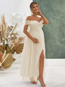 Joyfunear Off-Shoulder Mesh Sexy Maternity Dress